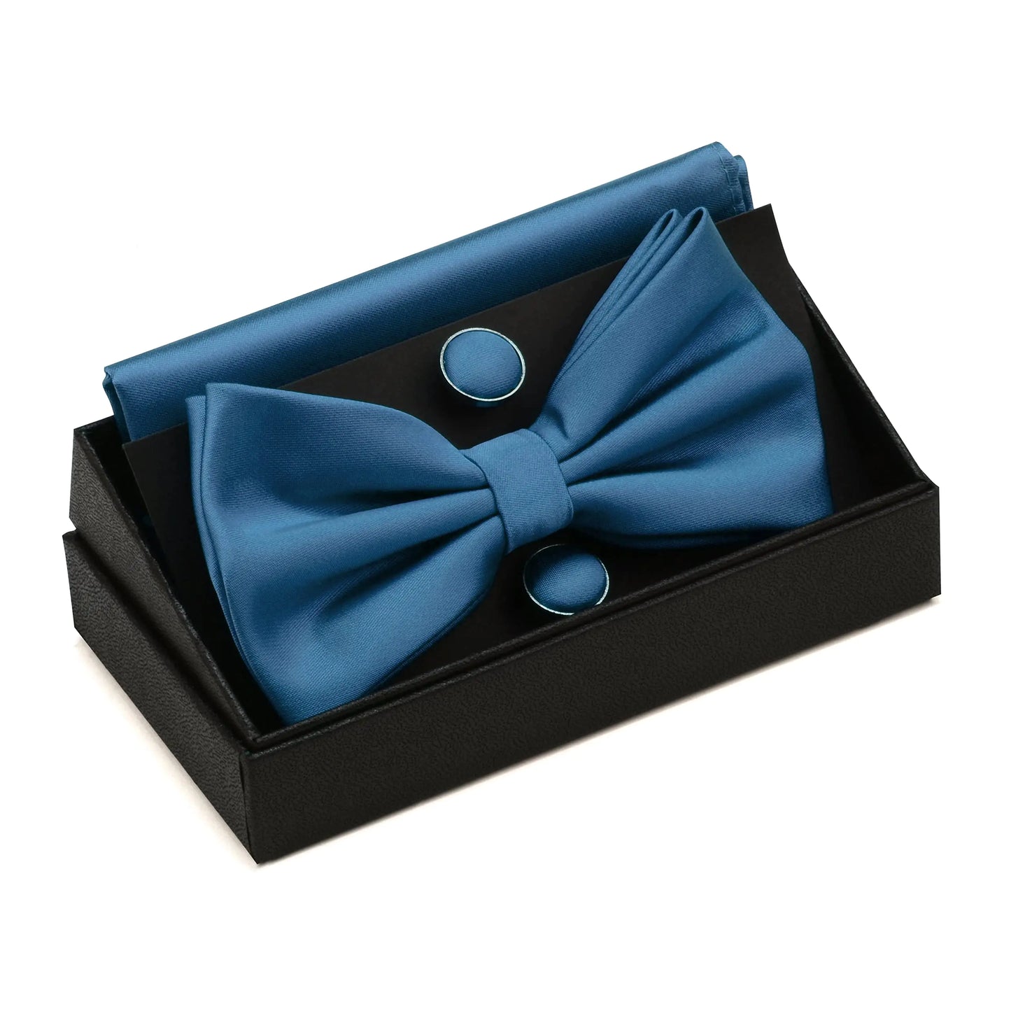 GUSLESON Men's Teal Blue Bow Tie & Pocket Square Set