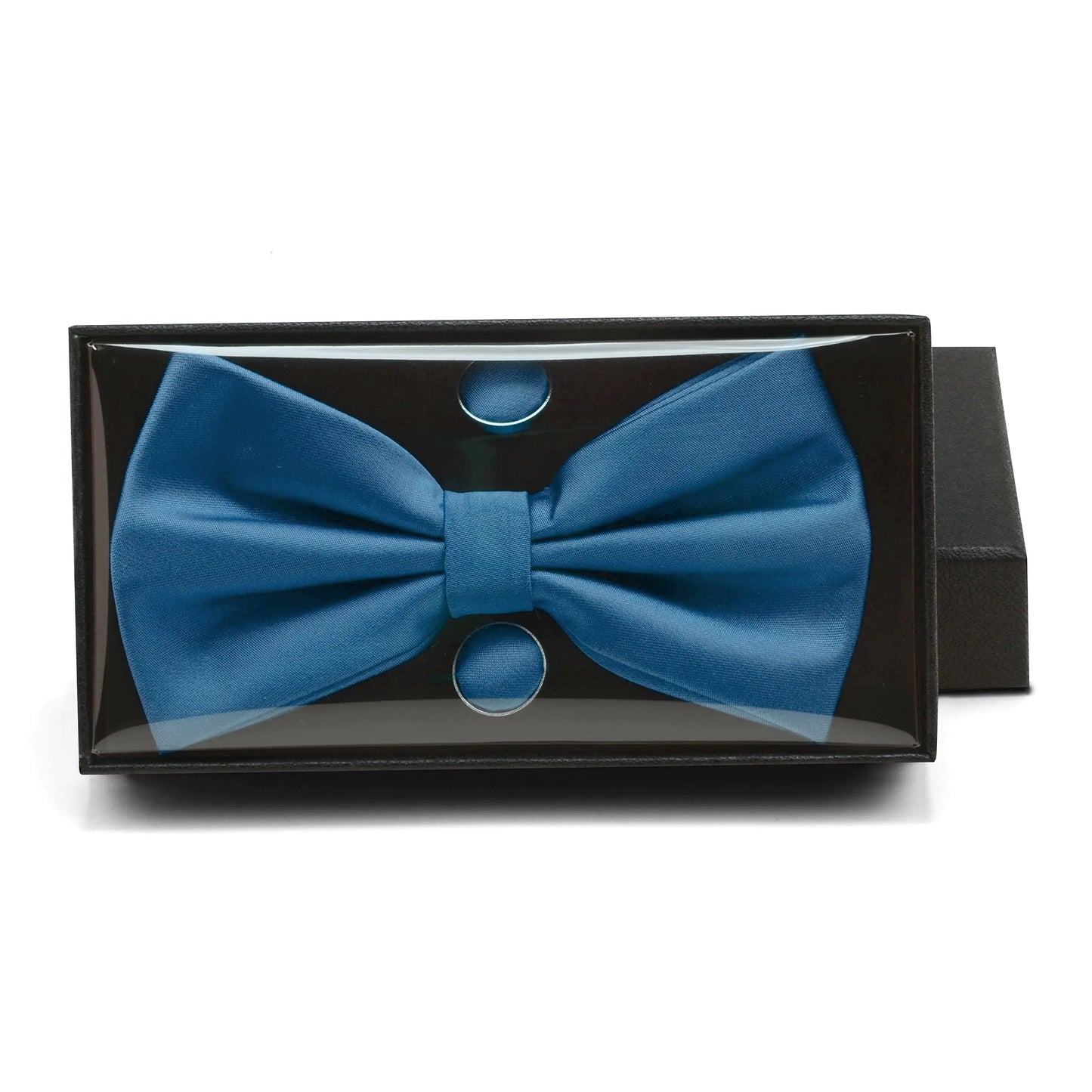 GUSLESON Men's Teal Blue Bow Tie & Pocket Square Set