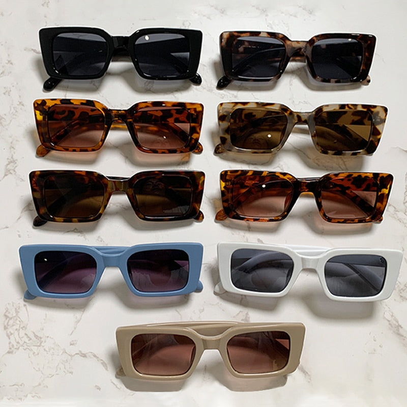 Rectangle Sunglasses Women Retro Leopard Shades UV400