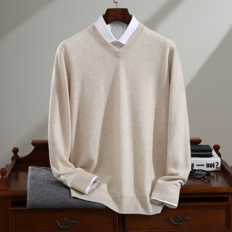 Men's Pure Cashmere Sweater V-neck Long Sleeve Knitted