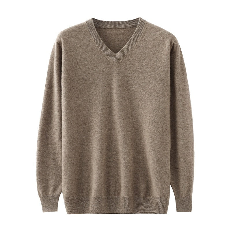 Men's Pure Cashmere Sweater V-neck Long Sleeve Knitted