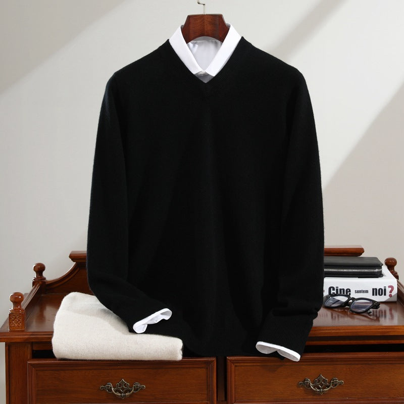 Men's Pure Cashmere Sweater V-neck Long Sleeve Knitted