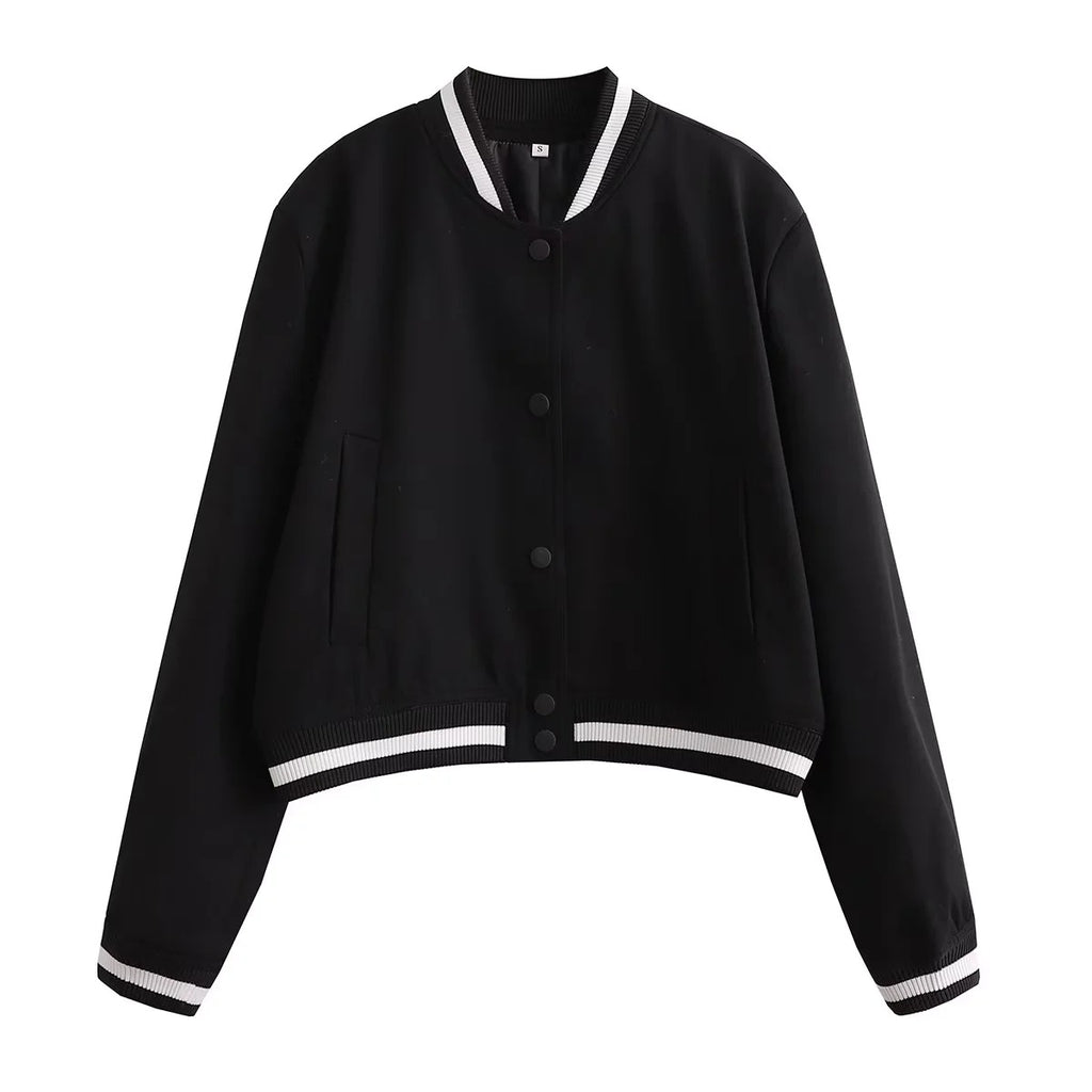 Spring New Product European and American Style Women's Baseball Jacket Stand up Collar Jacket for Women