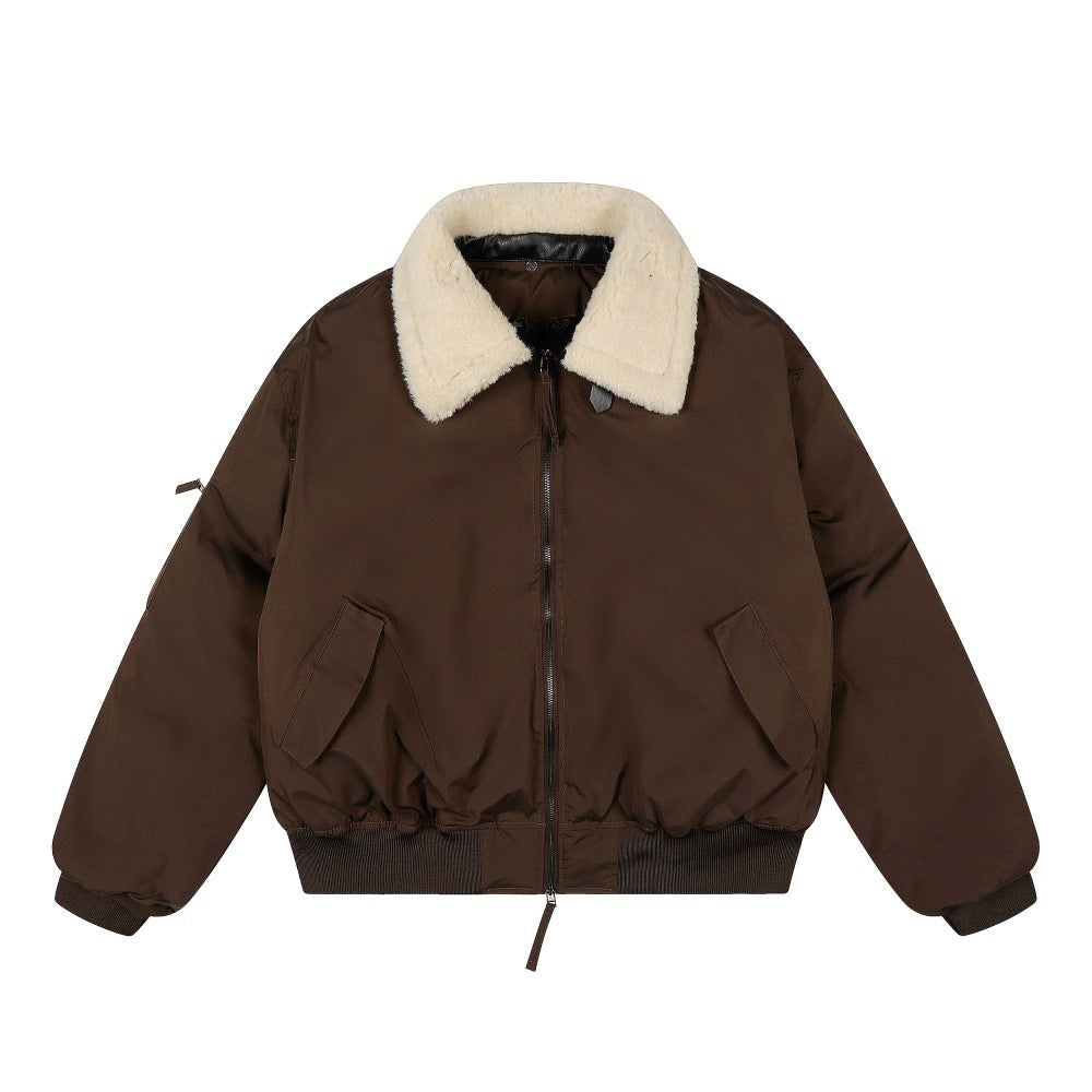 Motorcycle suit with fur collar and cotton jacket