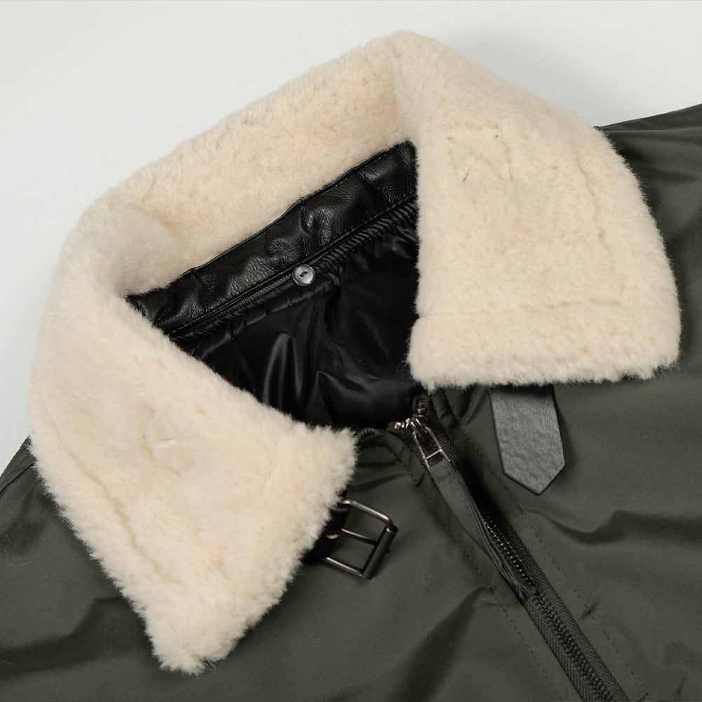 Motorcycle suit with fur collar and cotton jacket