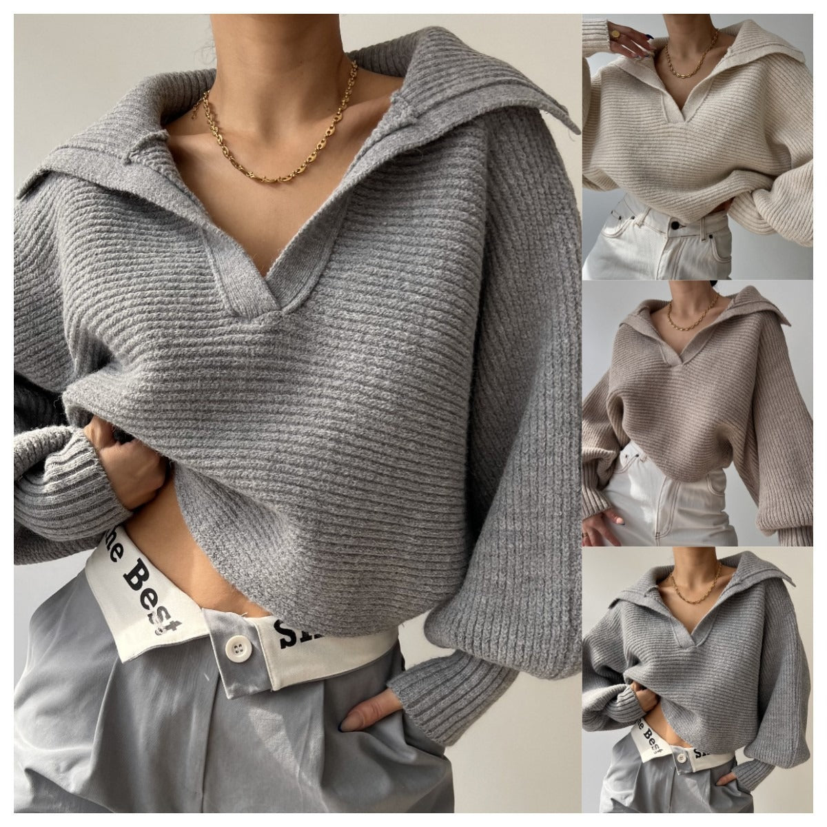 Knitted Sweater Collar Pullover Women