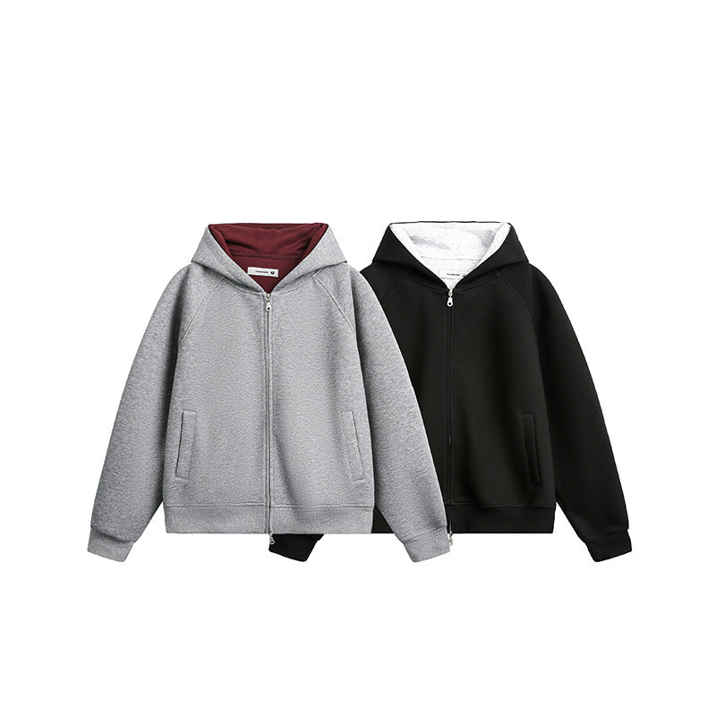 Retro Simple Loose Hooded Cardigan Sweatshirt