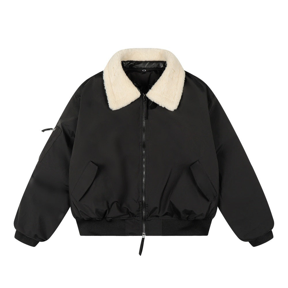 Motorcycle suit with fur collar and cotton jacket