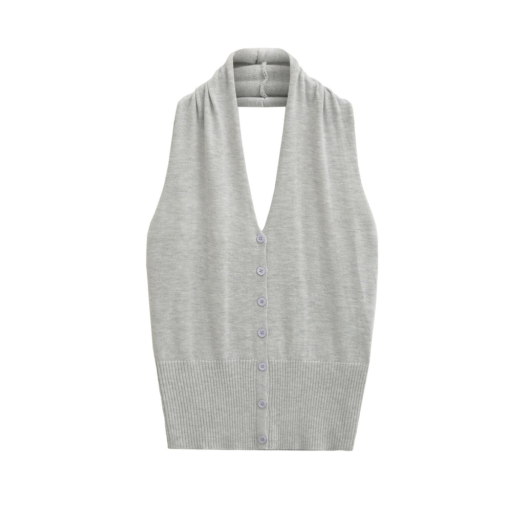 Sleeveless button up neck top