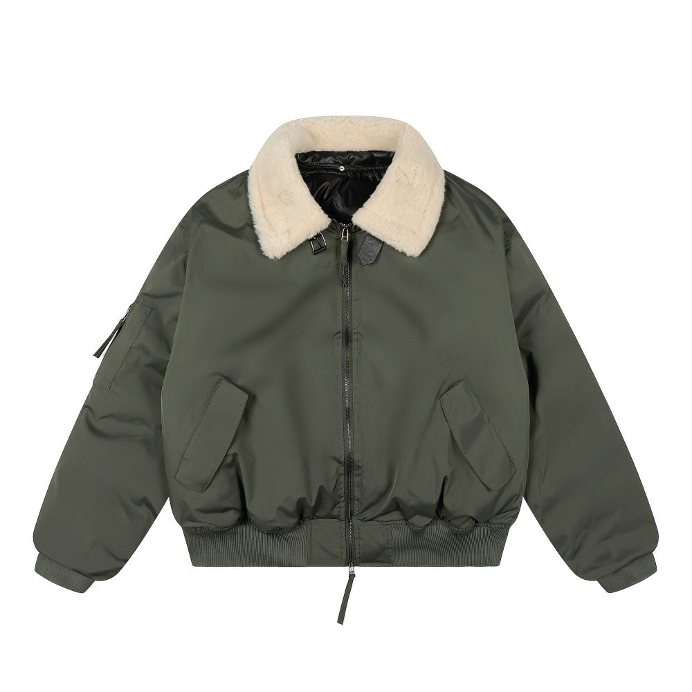 Motorcycle suit with fur collar and cotton jacket