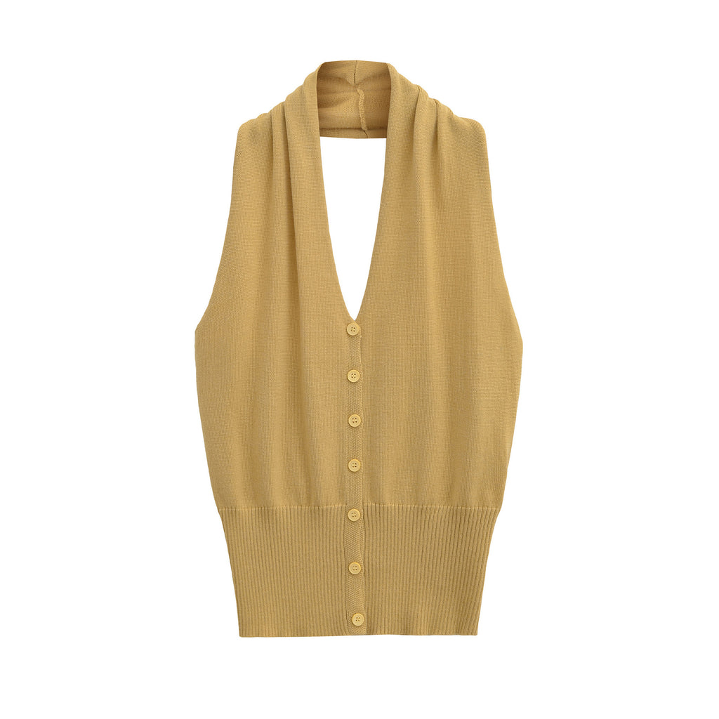 Sleeveless button up neck top