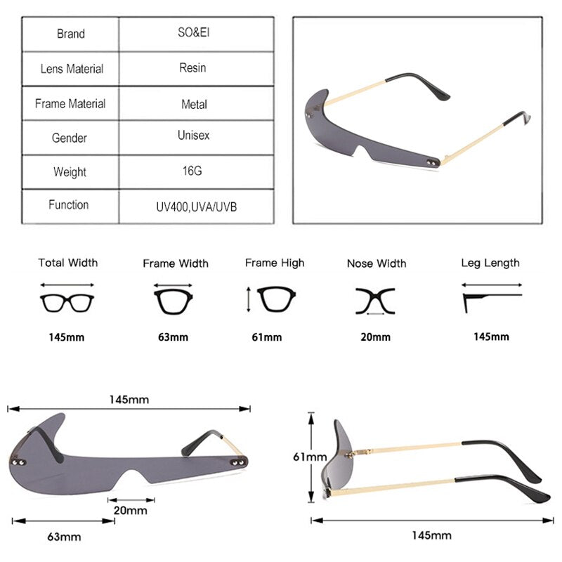 Fashion Unique One Piece Women Sunglasses Vintage Rimless Clear Ocean Lens Eyewear Shades UV400 Men Trending Sun Glasses