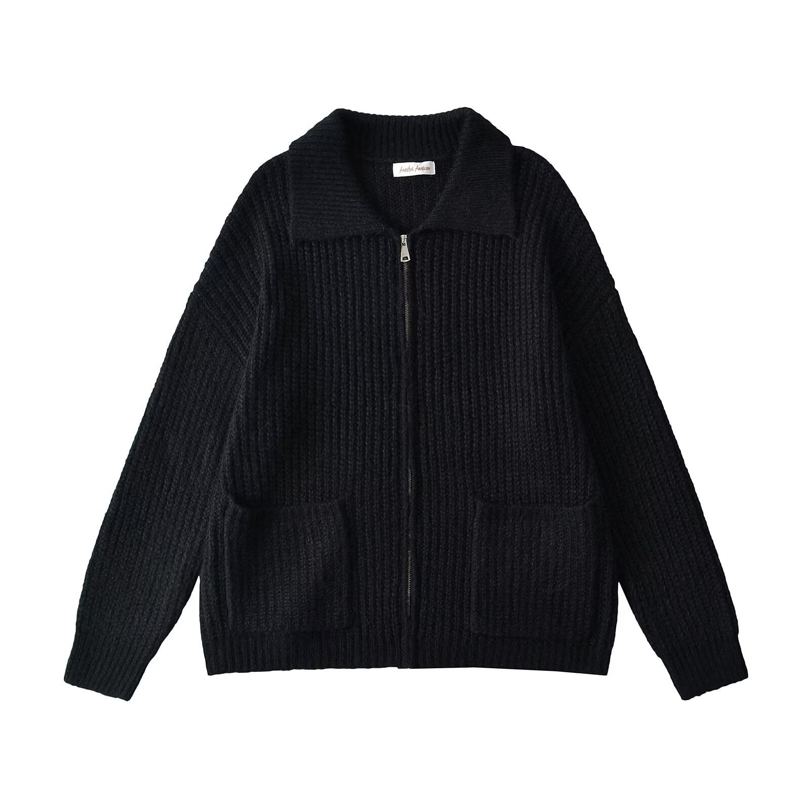 Loose collar zipper sweater