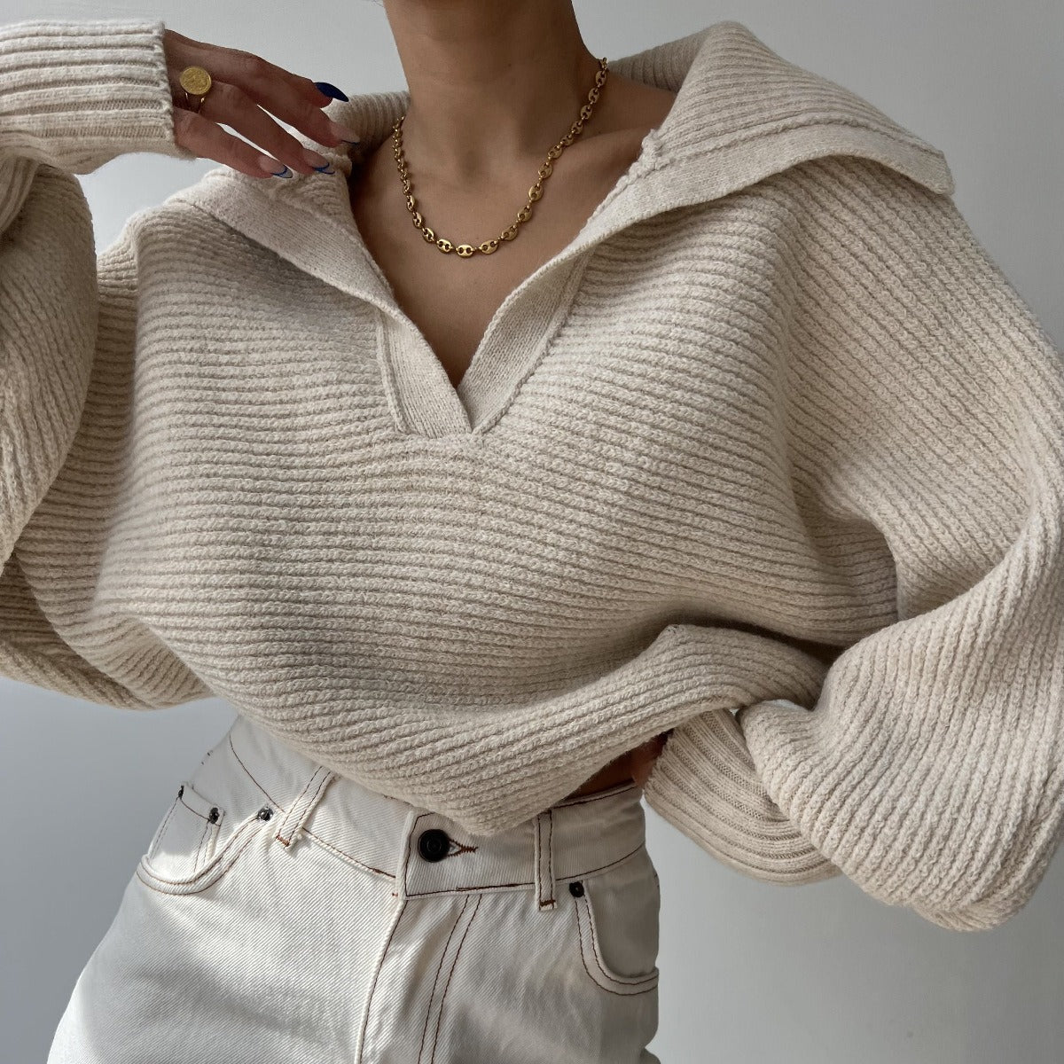 Knitted Sweater Collar Pullover Women