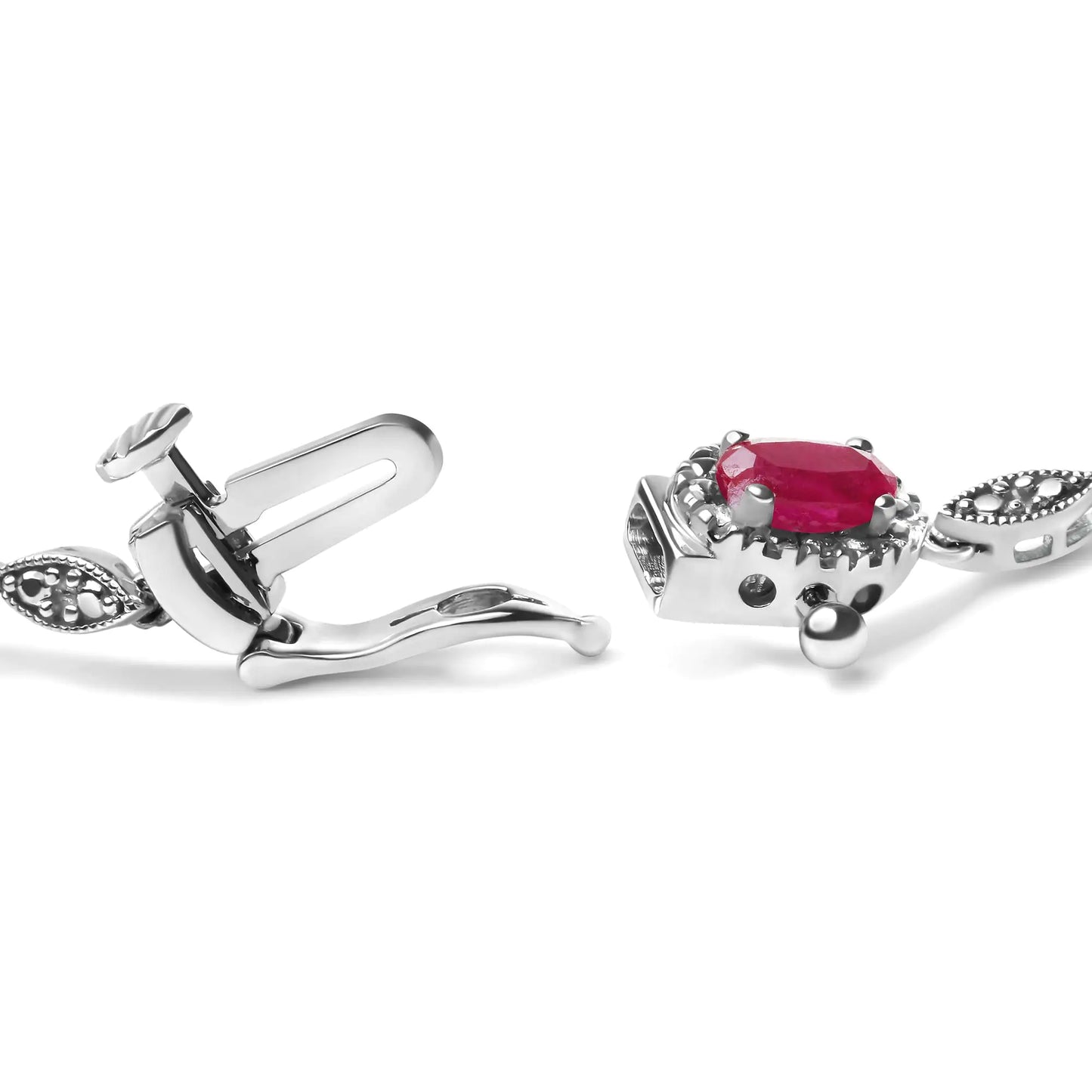 10K White Gold Oval Ruby and Diamond Link Bracelet
